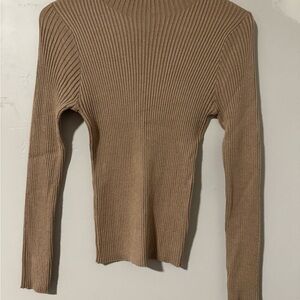 Ambiance Ribbed Cowl Neck Sweater - Tan
